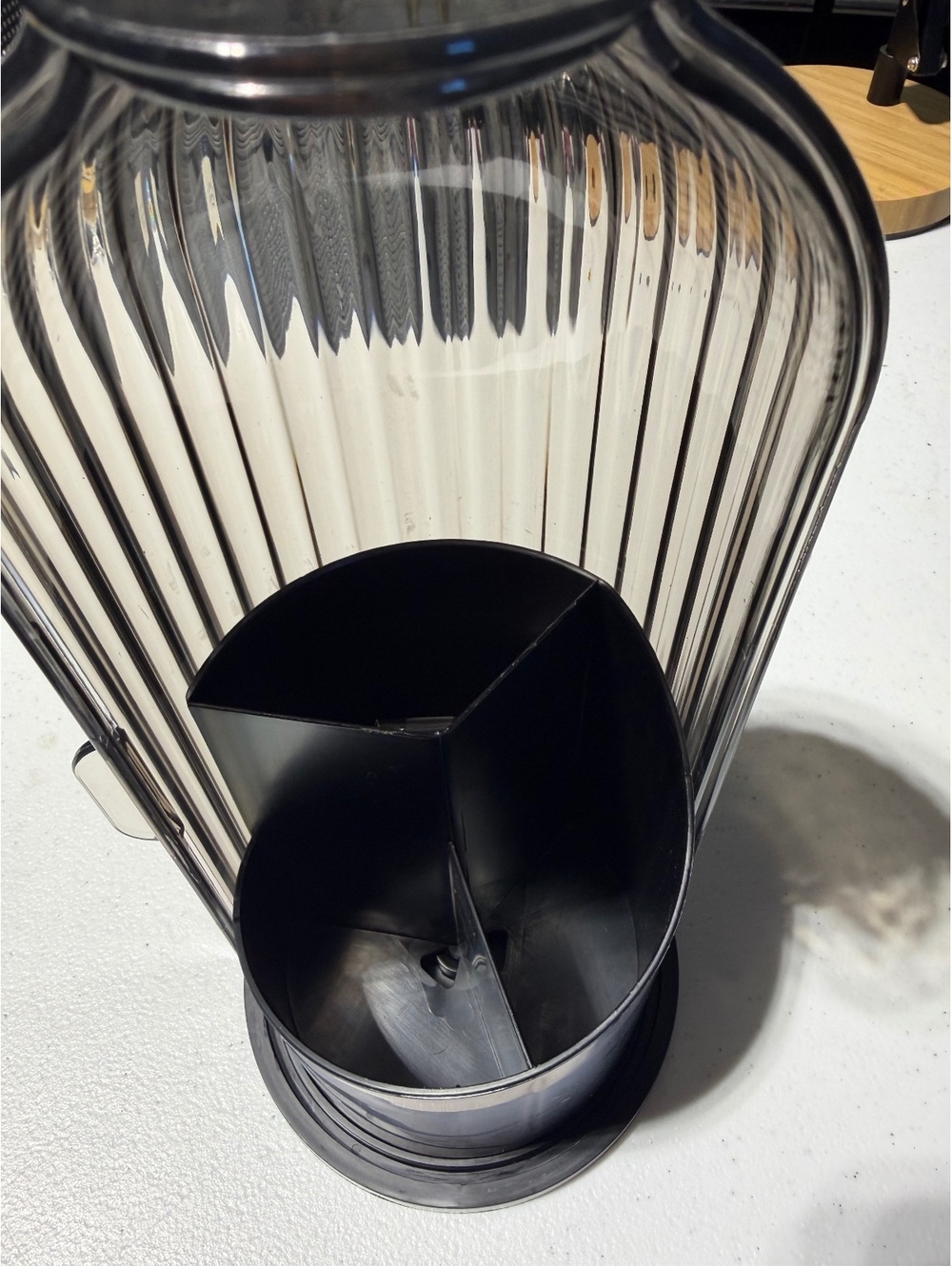 Black Ribbed Glass Vase With Metal Insert - Picture 4 of 4